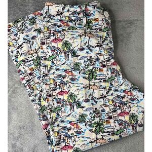 Talbots‎ Petite Ankle Pants Beach Town Print Colorful Cotton Casual Ladies